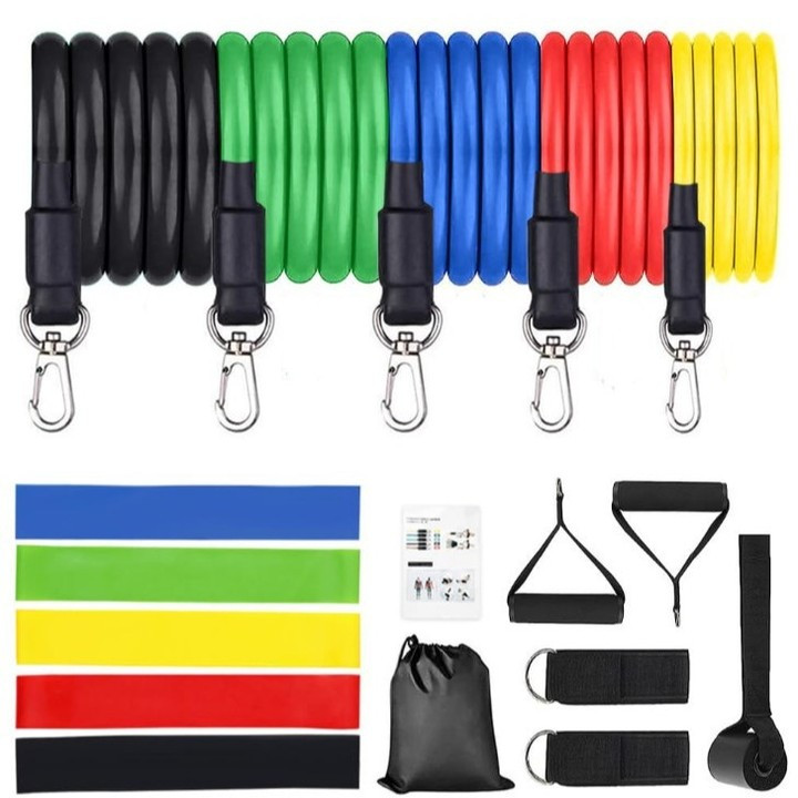 Exercise Resistance Bands Latex Elastic Yoga Straps With Handles Set Of 17