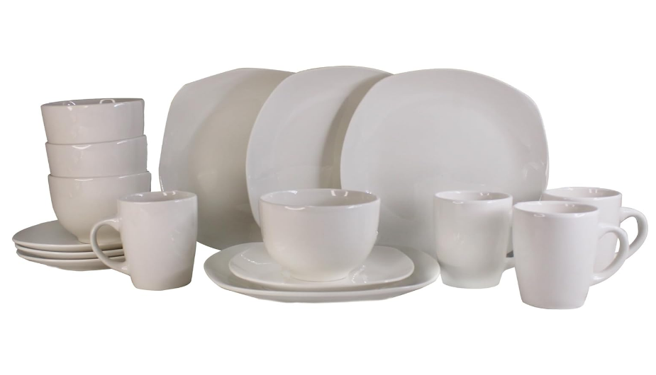 16 Piece Rounded Squares Ceramic Dinner Set - Off White